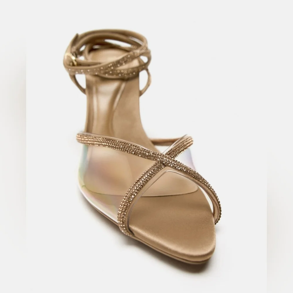 Zara Lace Up Rhinestone Vinyl Sandals NWT